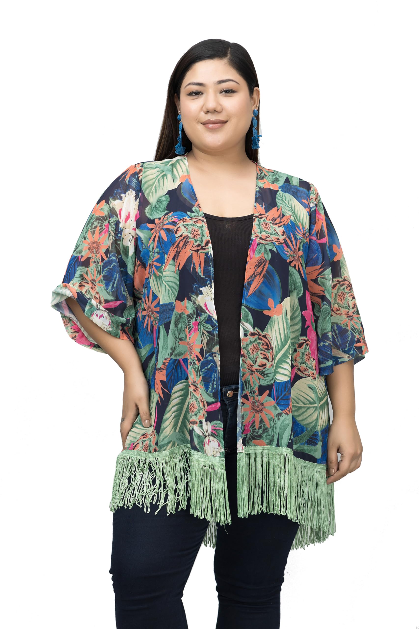 purys Women's Green Tropical Print Georgette Shrug, Freesize-picture-49