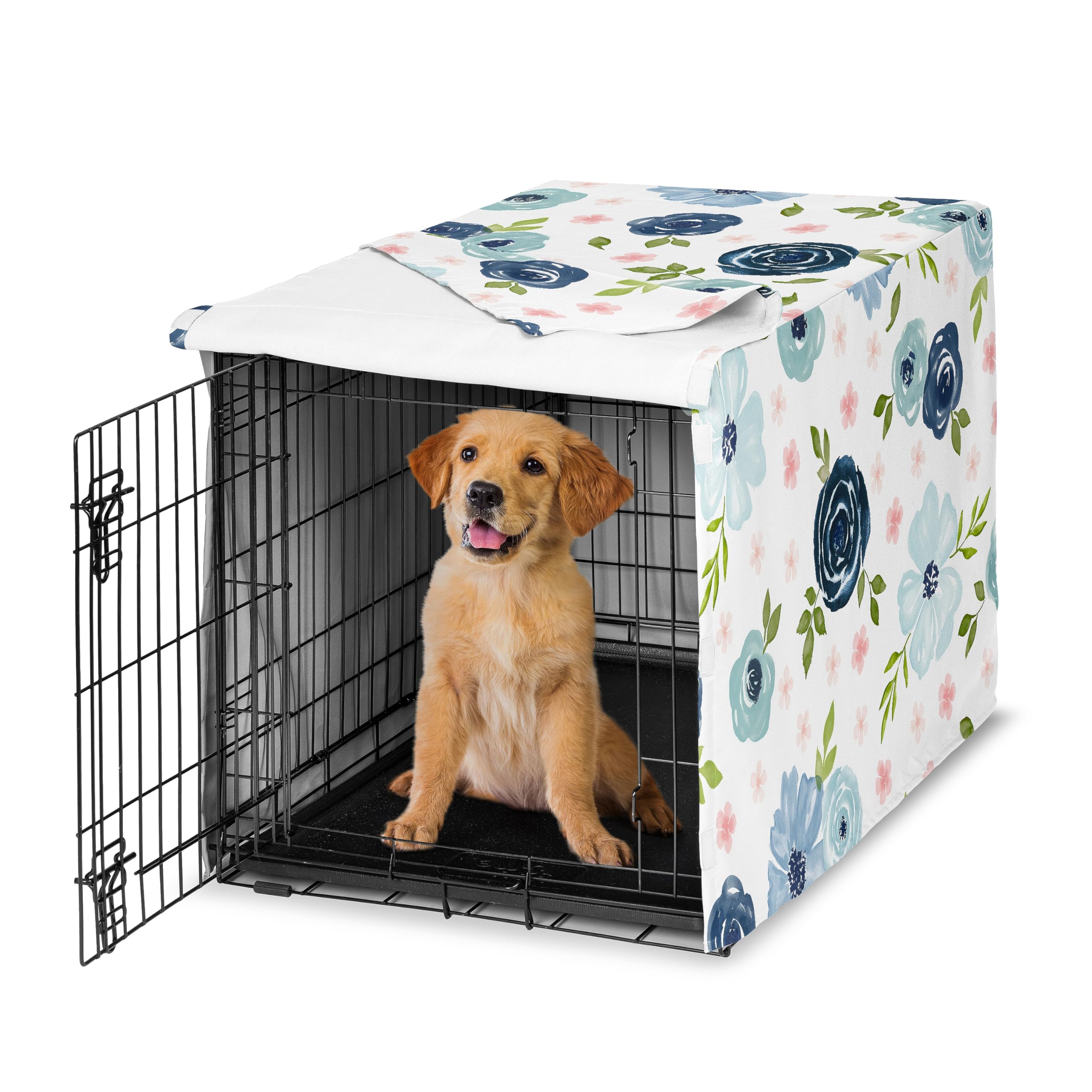 Sweet Jojo Designs 36in. Medium Dog Crate Cover (Blue/Pink Boho Floral) for Girls Pet Cage, Kennel Covers (Watercolor, Flower, Elegant Rose, Bohemian, Shabby Chic, Farmhouse Nature, Navy, Blush, Grey)
