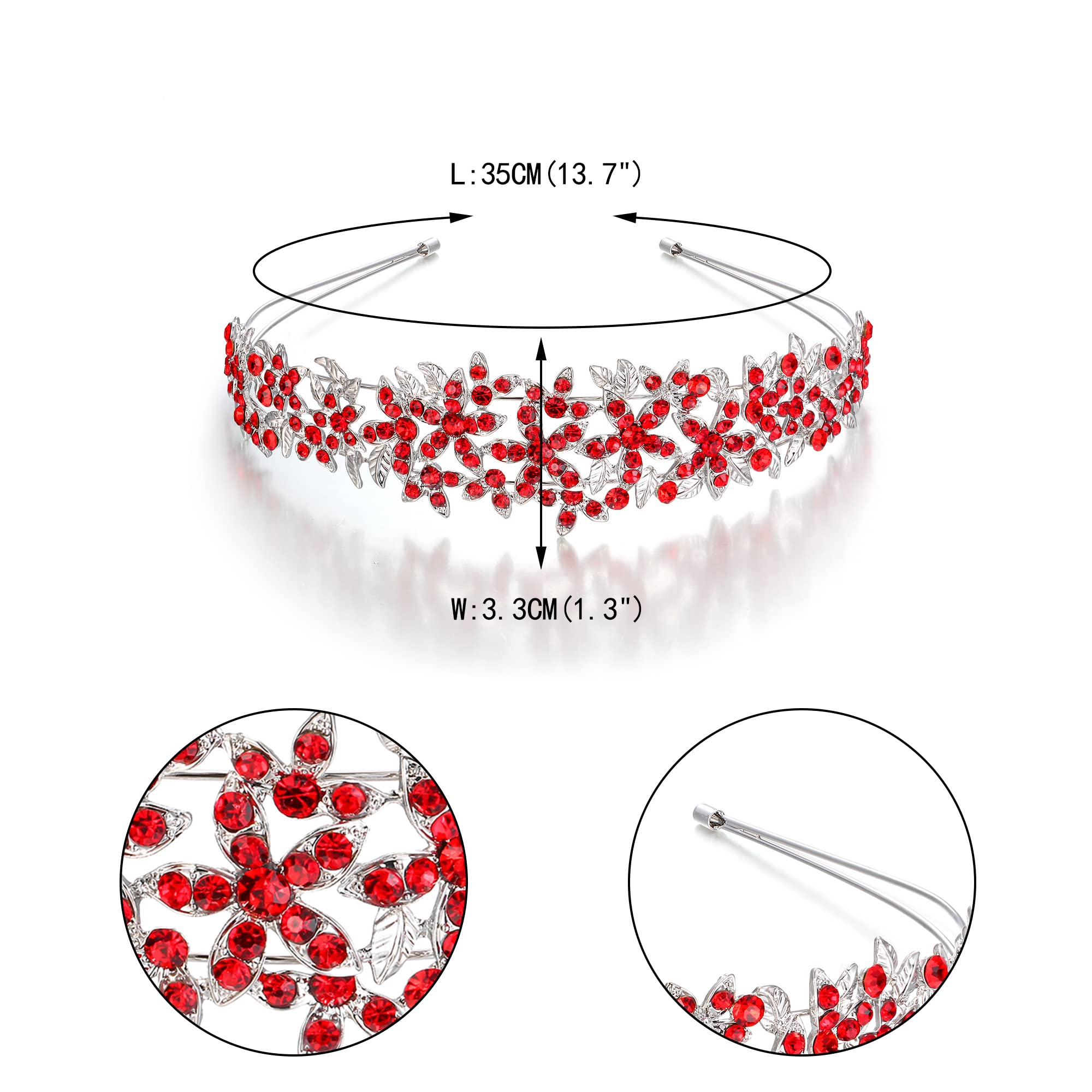 EVER FAITH Tocados de Boda de Cristal Austriaco para el Cabello, Diadema de Novia con Racimo de Flores para Rojo Tono Plateado