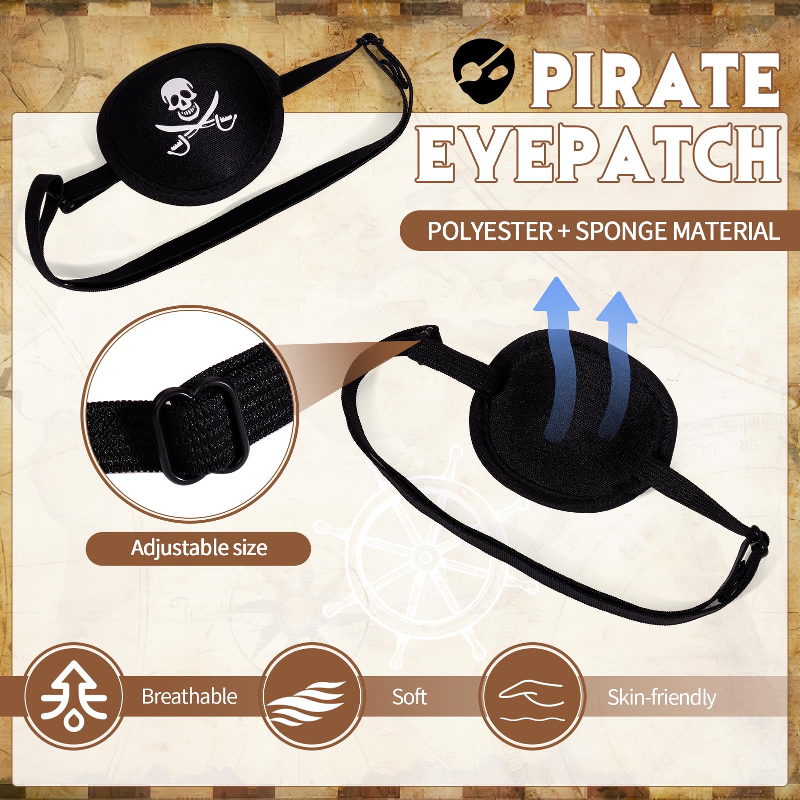 GSrenyu 5 Pcs Pirate Accessories for Adult Kids Pirate Bandana Belt Eye Patch Earring Necklace for Fancy Dress Festivals Cosplay - Image 4