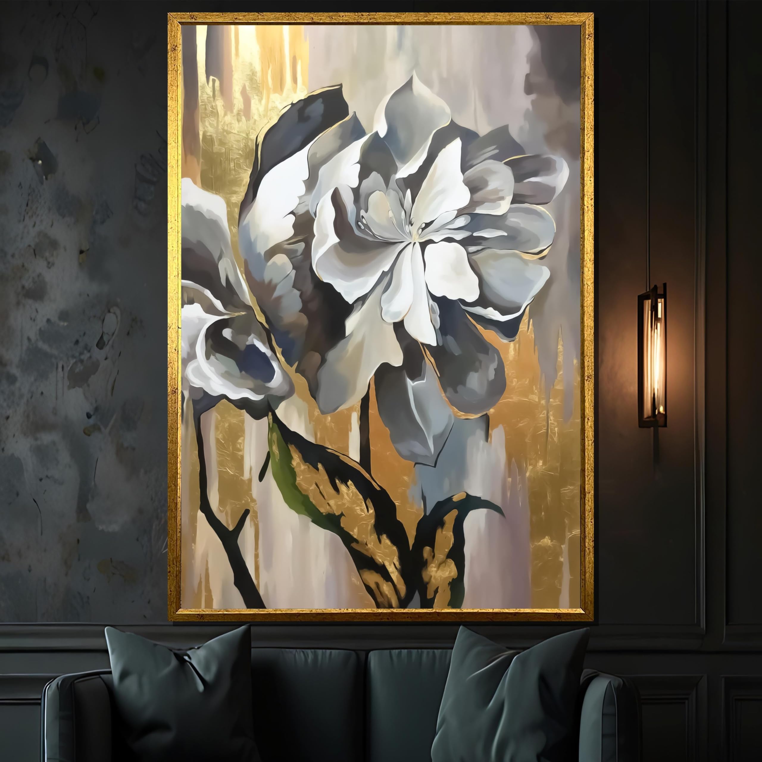 Impression sur toile fleurs or et gris décoration murale maison - 8