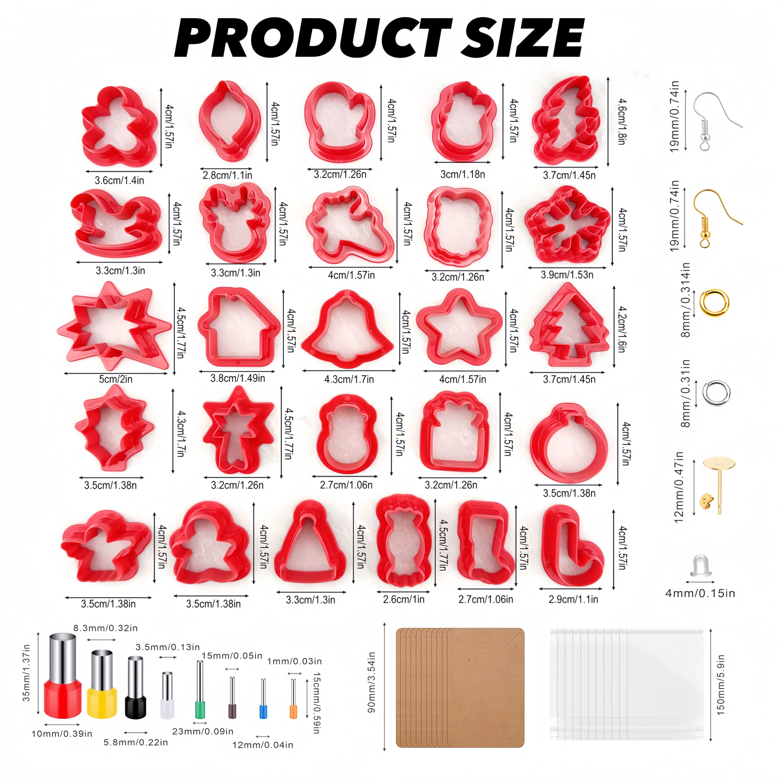 ZEMRTWAY Christmas Polymer Clay Cutters, 144 Pieces Clay Cutters Kit for Earrings Making, Christmas Clay Cutters for Earrings Making