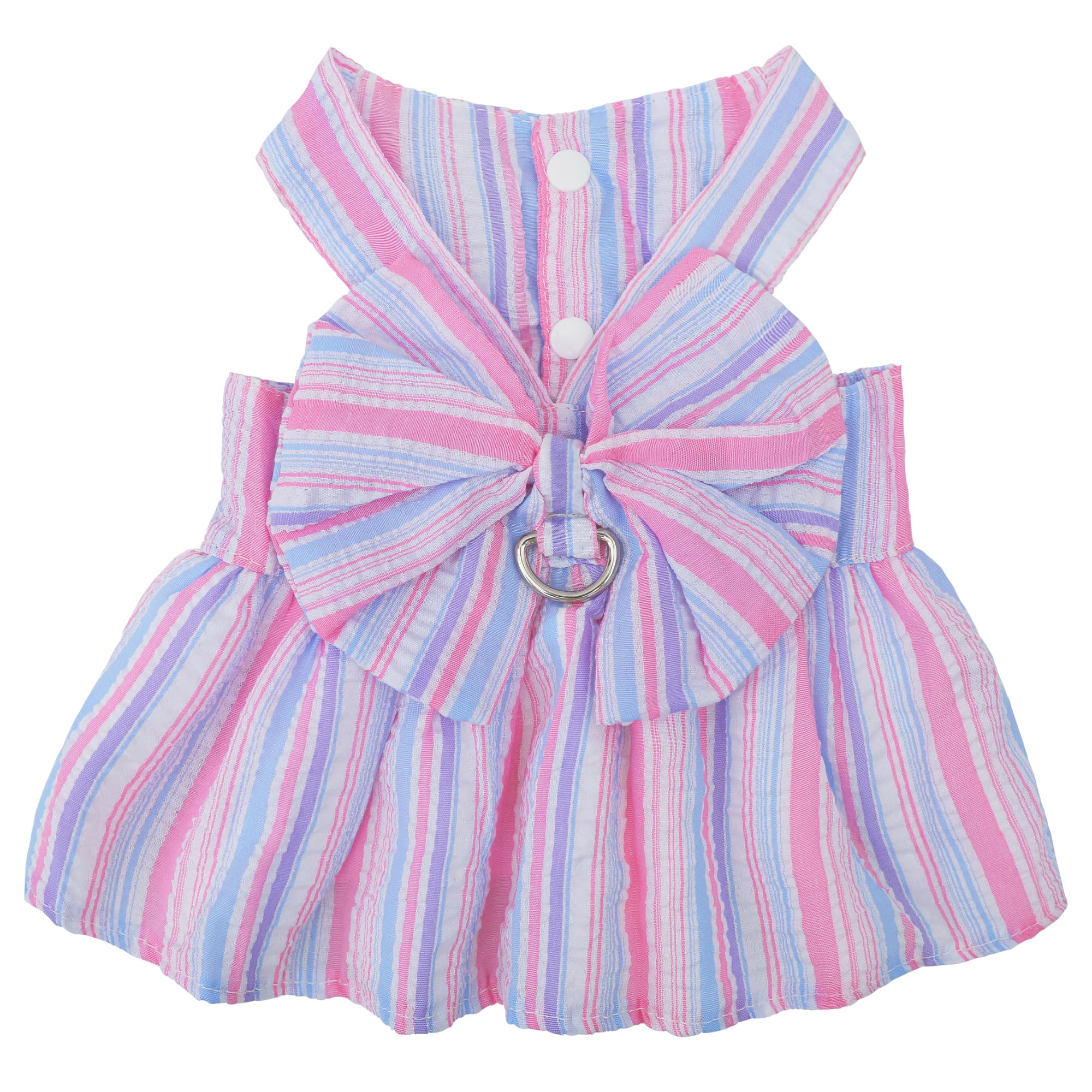 Pet Dog Harness Dress, Cute Striped Pattern with Bow, Princess Puppy Dresses with Button Closure, Summer Dog Clothes for Small Dogs Girl (Purple, Medium)