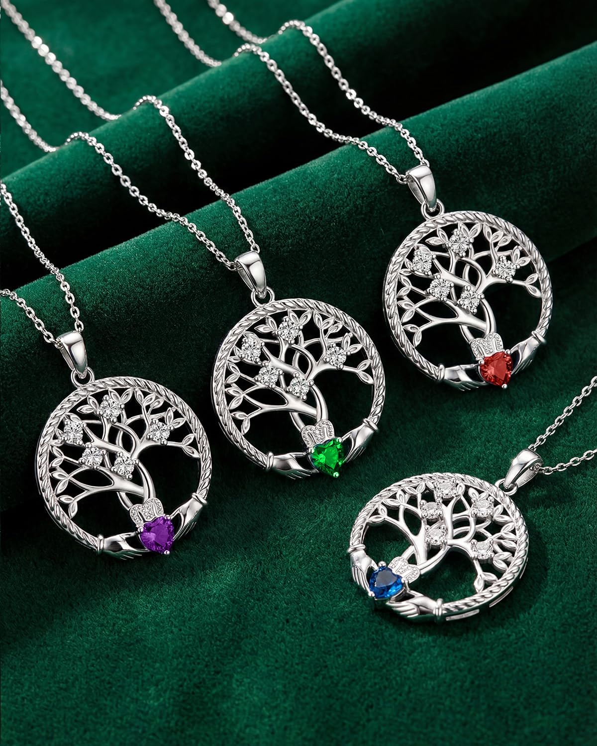 Baum des Lebens Halskette Damen 925 Sterling Silber Lebensbaum Anhänger Kette Mit Geburtsstein für Geburtstag Jahrestag Modeschmuck Geschenk für Damen Mädchen Freundin Mutter Stammbaum Anhaenger Kette