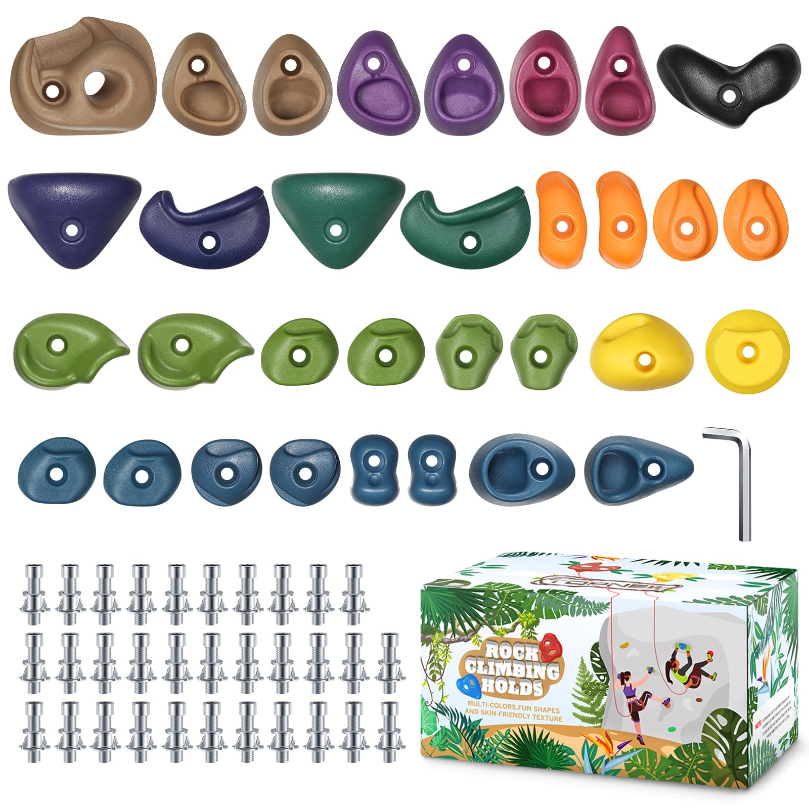 32Pcs Rock Wall Climbing Holds for Kids, Climbing Grips for Indoor/Outdoor