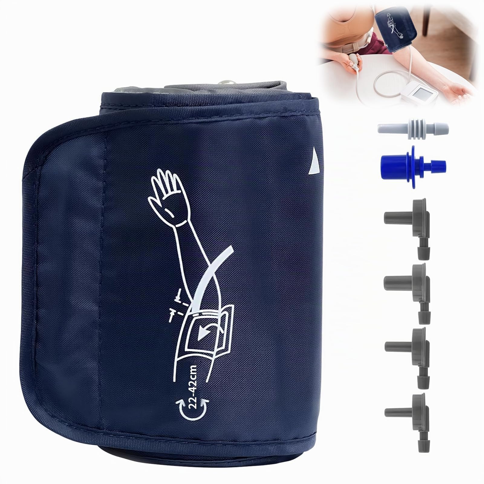 Blutdruckmanschette für Maschine, 22–42 cm, mittlere Blutdruckmessgeräte-Manschette mit 6 Universalanschlüssen, verstellbarer digitaler BP-Monitore, Ersatzgurt für Erwachsenen-Oberarm