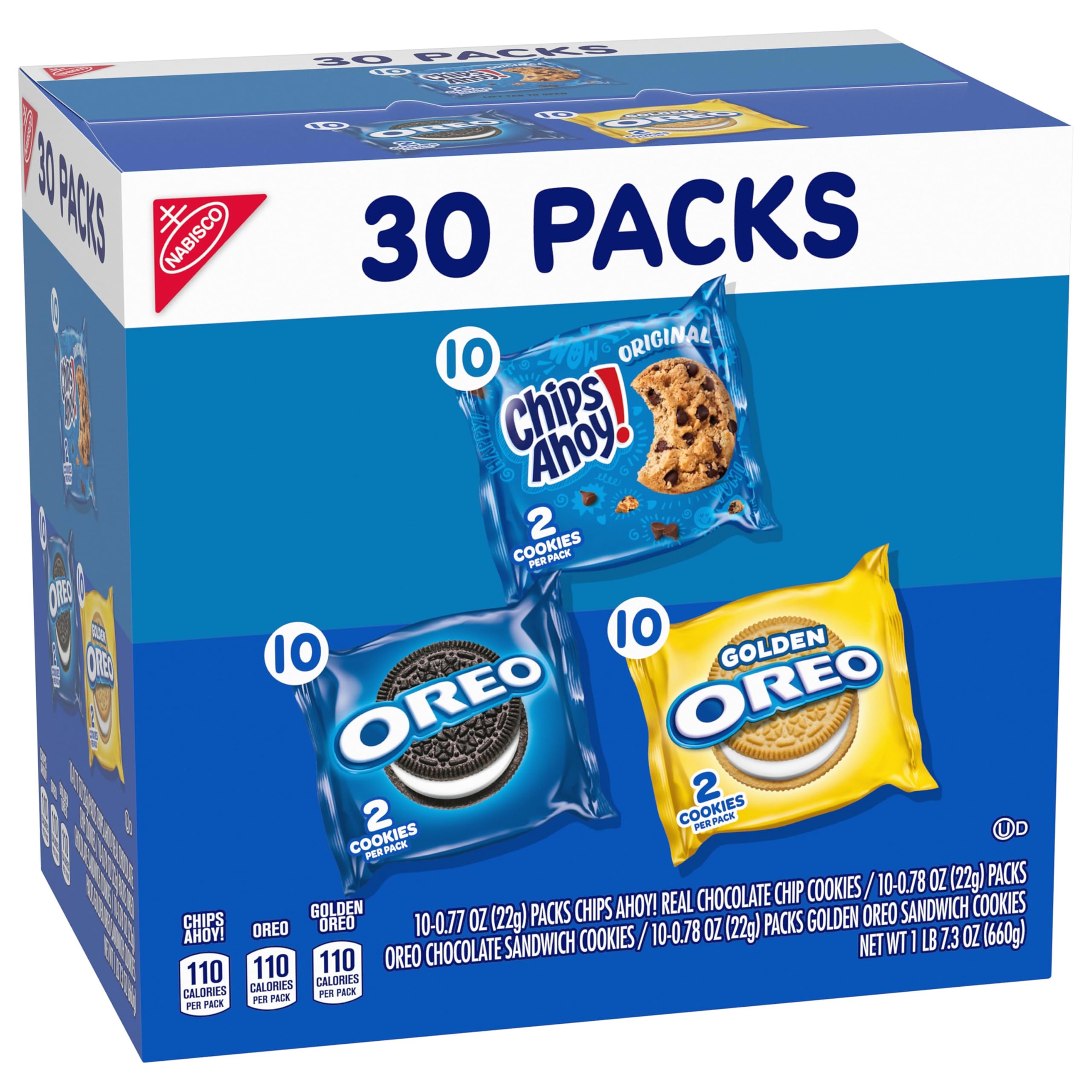 Nabisco Sweet Treats - Paquete de 30 galletas OREO, OREO Golden & CHIPS AHOY!, paquete de 30