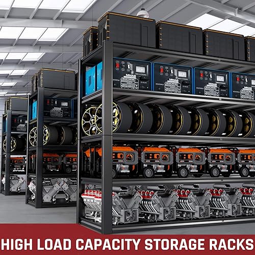 Miniatura 7 de Estantería de garaje de 65 "W resistente, Estantes metálicos ajustables de 5 niveles, Estante de estante de metal comercial, Estantería industrial