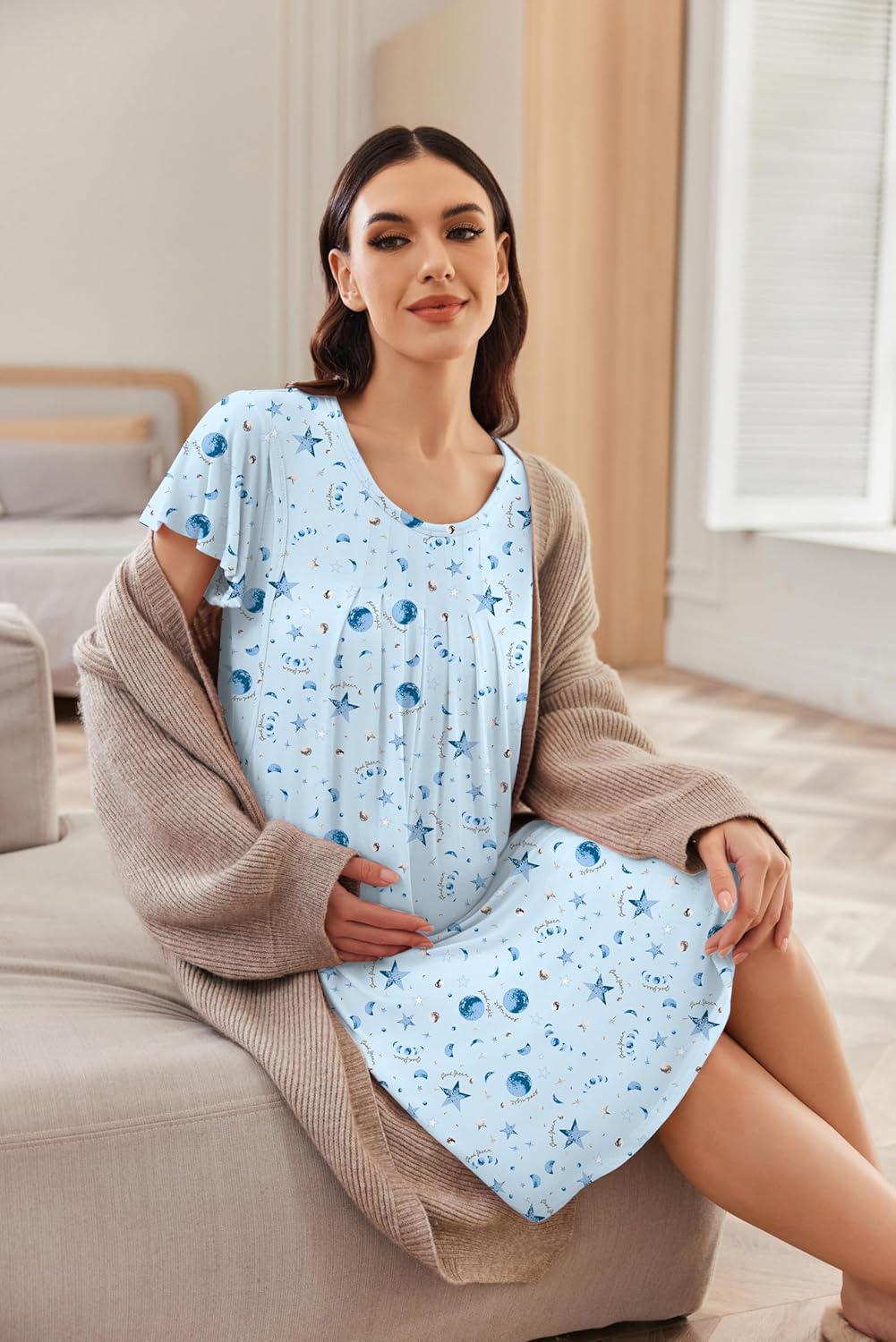 Ekouaer Nursing Nightgown Labor and Delivery Gown Hospital Breastfeeding Dress for Women Short Sleeve Maternity Sleepwear