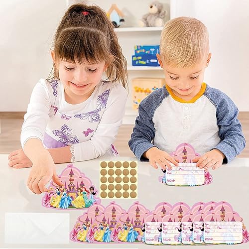 Miniatura 5 de GOGOPARTY 20 tarjetas de invitación de princesa, tarjetas de invitación para fiesta de cumpleaños de princesa con etiquetas adhesivas, 20