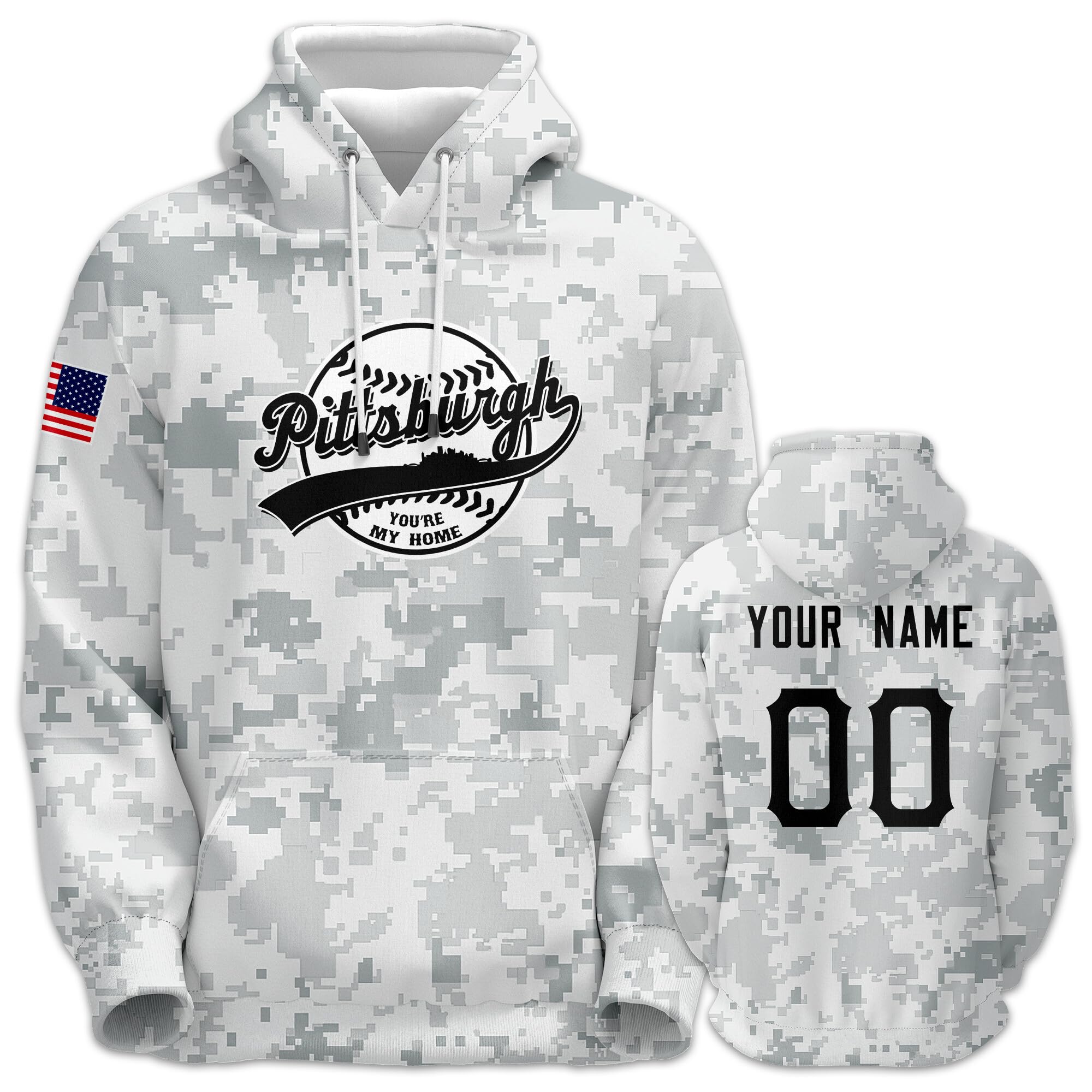 Hbrvtoc Custom City Baseball Camouflage Design Hooded Sweatshirt Hoodie Personalize Name Number for Men Women Youth Fans Gift