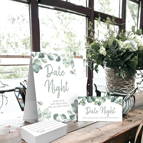 Miniatura 6 de Your Main Event Prints Juegos de despedida de soltera de eucalipto juego de cita nocturna, incluye 1 soporte (5 x 7) y 50 tarjetas de adivinanzas