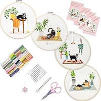 Vista 11 de Bonroy 4 juegos de kit de bordado para principiantes de manualidades artísticas de costura fácil incluye ropa de bordado con patrón, aro, manual