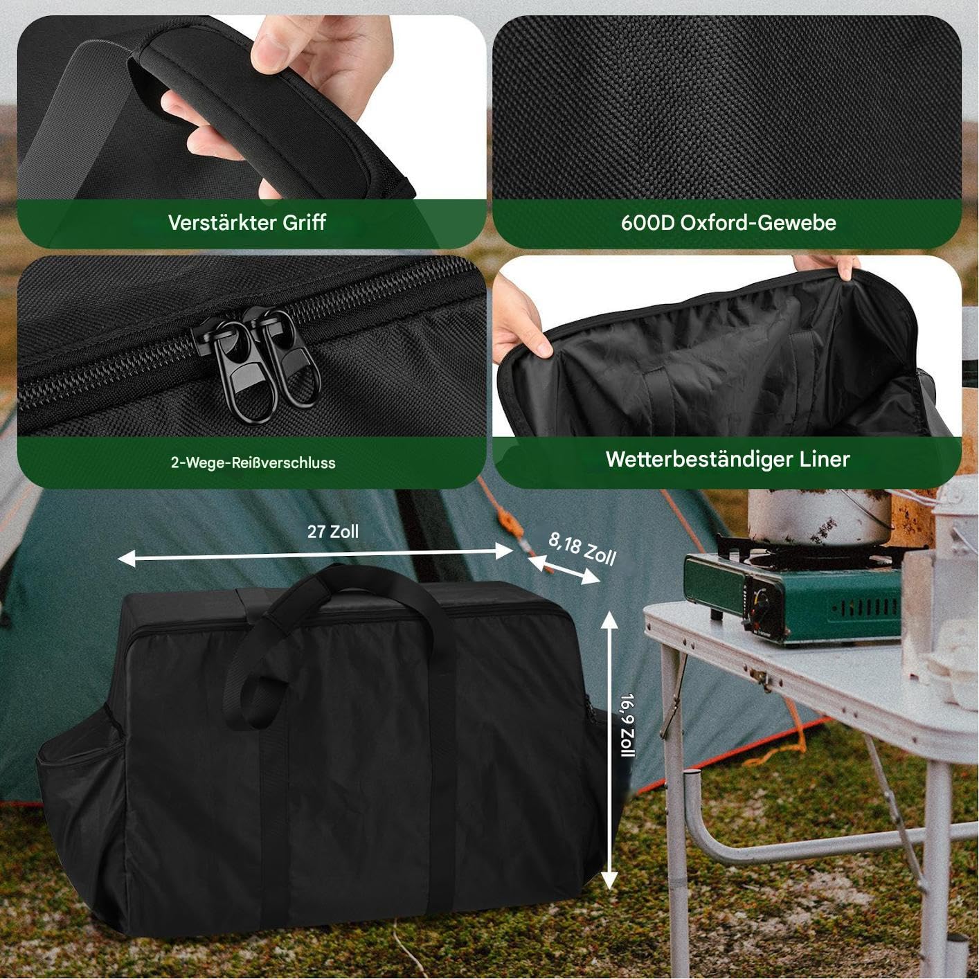 Generisch Torba na , organizer na , outdoorowy, tkanina nylonowa, 60 x 27 x 16,93 cm, składana konstrukcja, ochrona narzędzi, przenośna przechowywanie, akcesoria piknikowe, mały