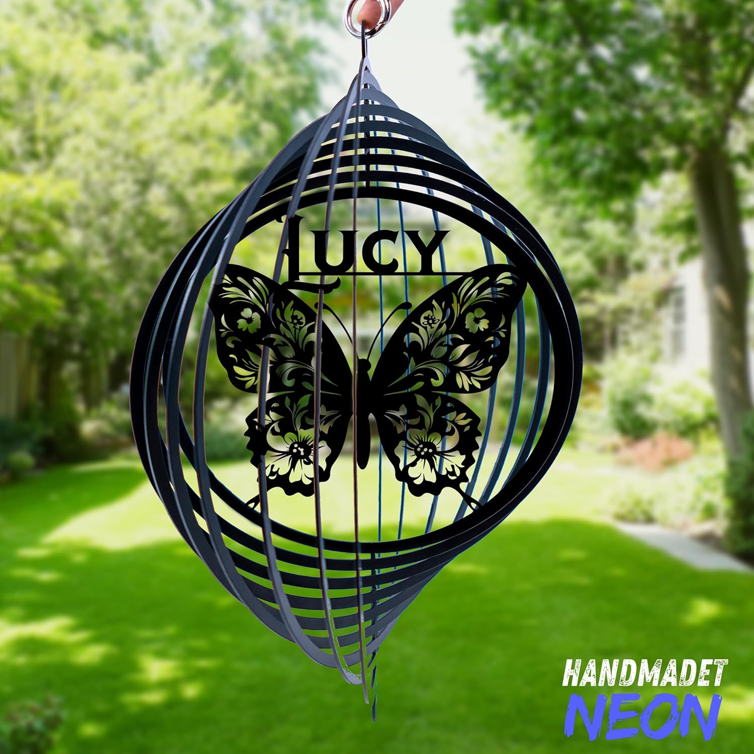 Personalized Wind Spinner Music Rose Custom Name Flower Metal Sublimation Ornament Twirler Laser 3D Art Patio Porch Lawn Indoor Outdoor Garden Yard Decor Housewarming Presents (Butterfly)