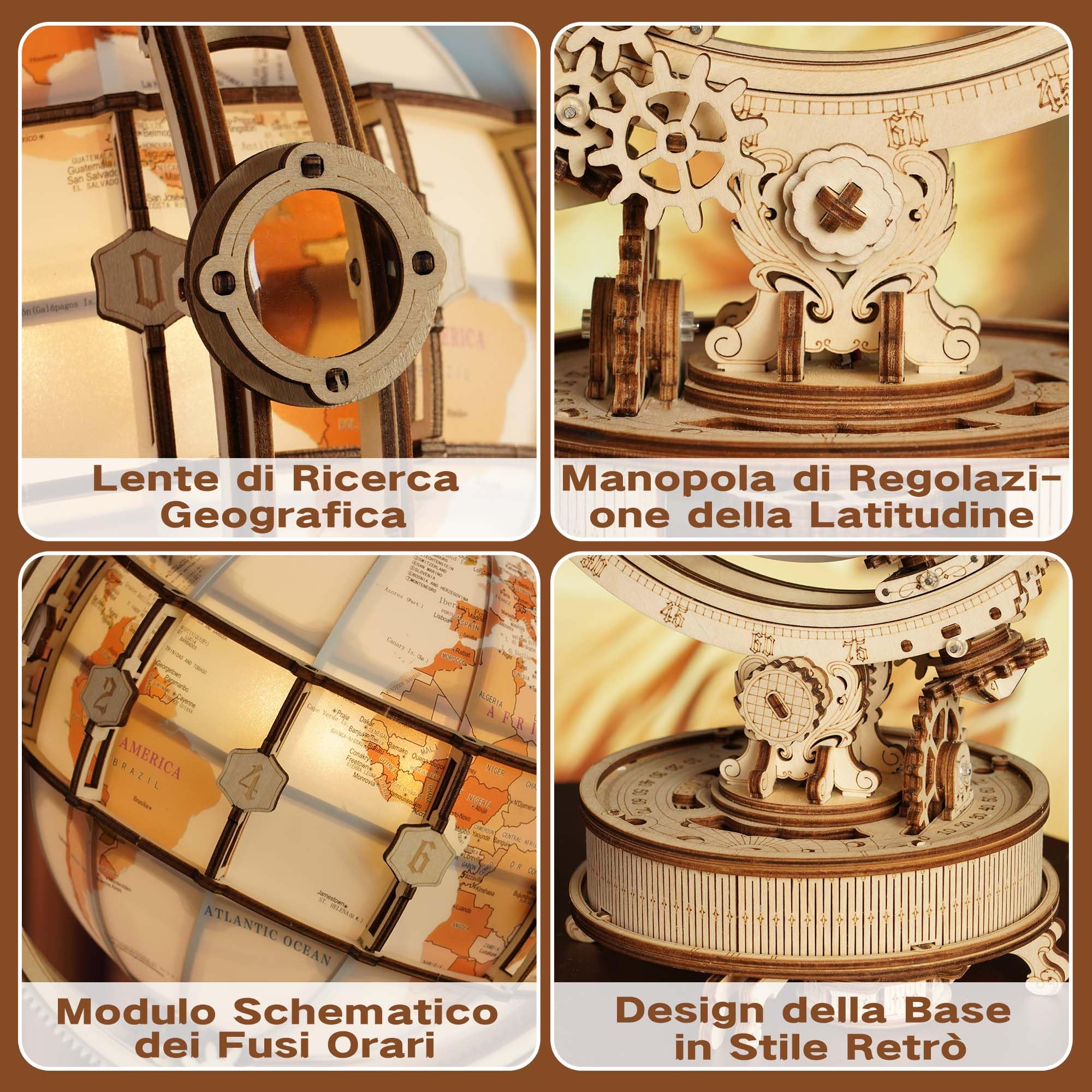 ROKR Puzzle 3D in Legno Nuovo Elettrico Luminous Globe Modellismo da Costruire Adulti,Regalo di Compleanno per Adulti e Ragazzi