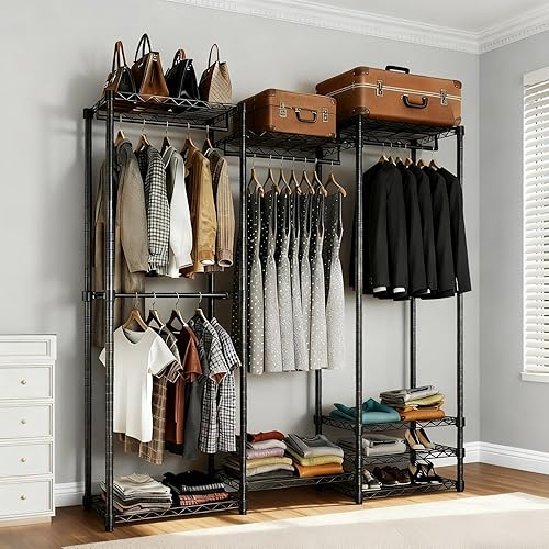 Miniatura 7 de KAXIWEI Armario portátil – Perchero independiente resistente con 4 varillas para colgar y 8 estantes, organizador de ropa ajustable, 67.3 pulgadas