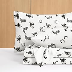 Wake In Cloud - Western Bed Sheets 4-Piece Sheet Set Rustic Ranch Style with Cowboy Southwestern Vintage Country