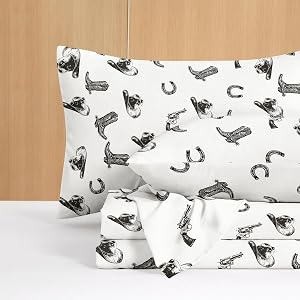 Wake In Cloud - Western Bed Sheets 4-Piece Sheet Set Rustic Ranch Style with Cowboy Southwestern Vintage Country