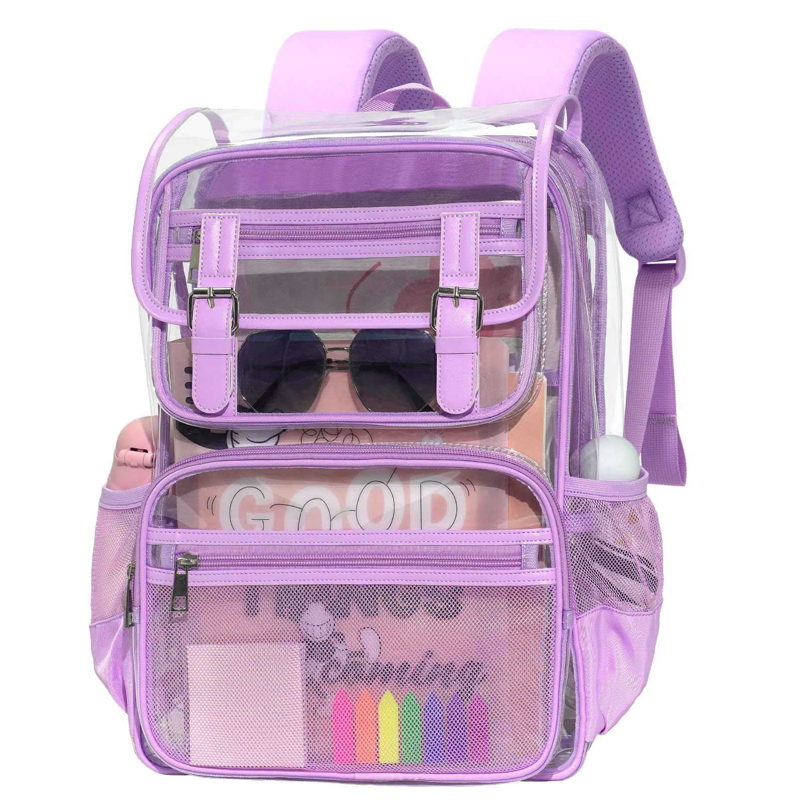 Tinrbip Clear Backpack Heavy Duty, Thick PVC Transparent Bookbag with Leather Trim, Stadium Approved Clear Backpacks, Large Capacity See Through