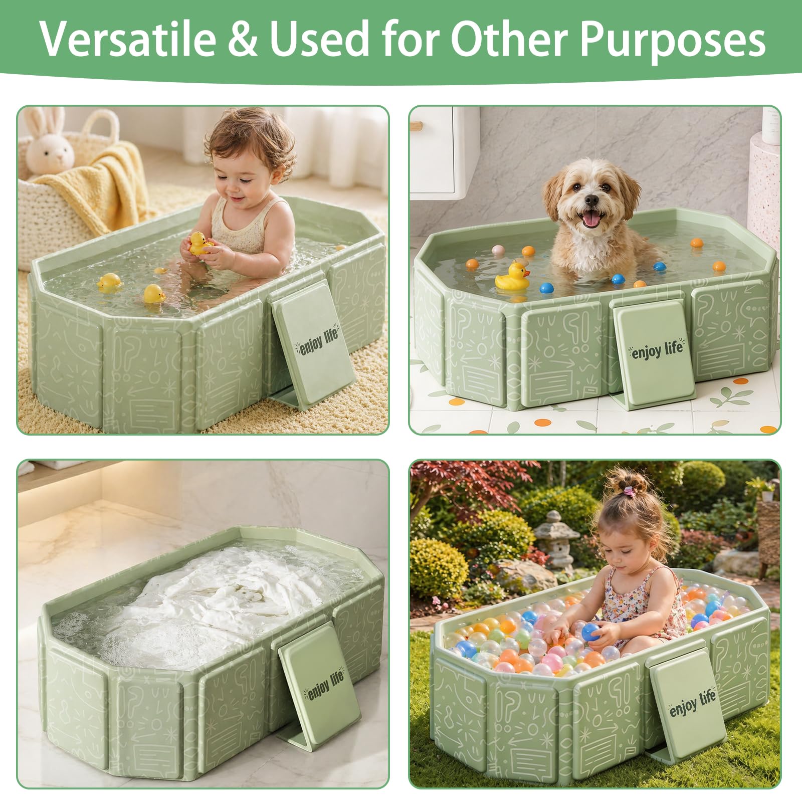 Faltbare Kinderbadewanne – Multifunktionale Badewanne für Dusche, platzsparend und tragbar, ideal für Kinder von 0-8 Jahren – Faltbare Badewanne für Zuhause und Reisen mit Abflussstopp (Grün)