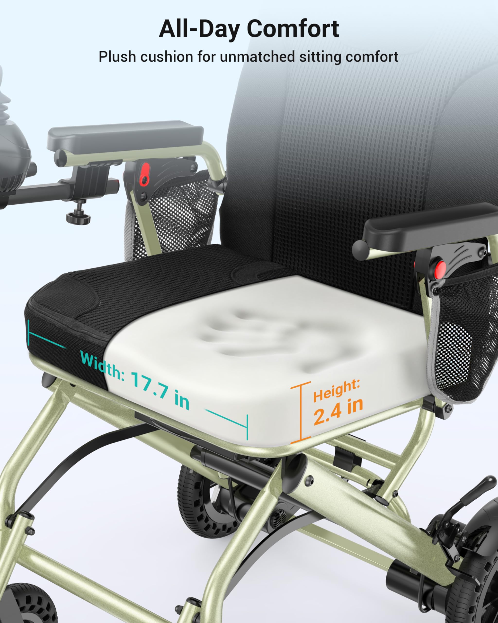 Silla de Ruedas Eléctrica Plegable de 15 kg para Adultos y Personas Mayores, con Autonomía de 24 km y Luz LED; Soporta 150 kg, Motor de 360 W, Silla de Ruedas Motorizada Apta para Viajes en Avión