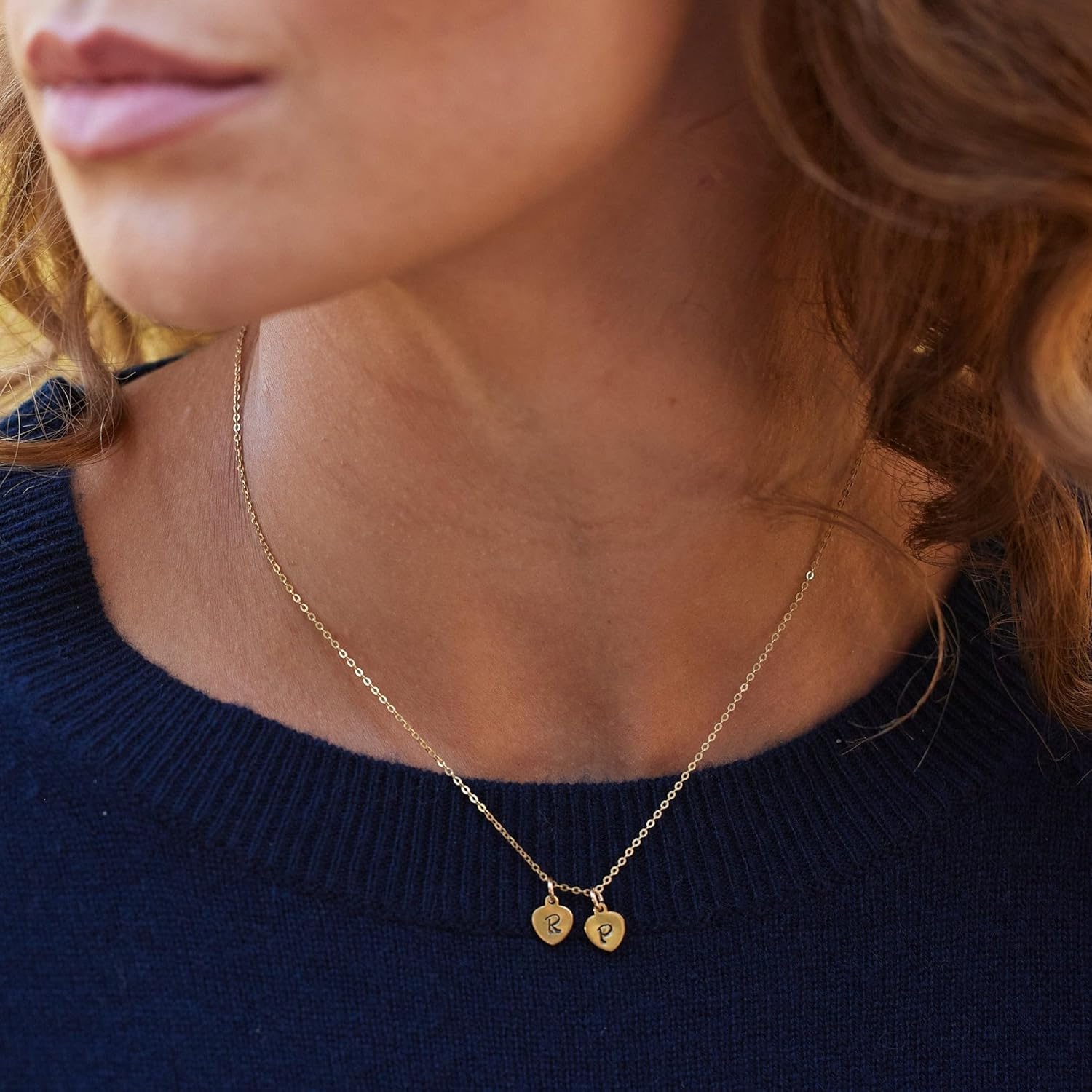 EVE'S ADDICTION Hand Stamped Gold Plated Triple Heart Charm Initial Necklace - Gifts for Mom - Image 5