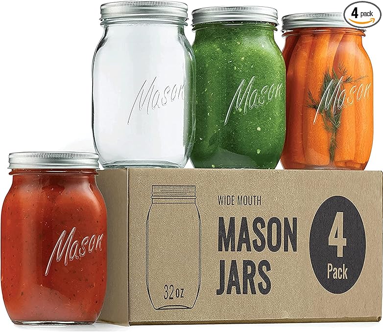 32 oz Wide Mouth Mason Jars with Airtight Lids 4 Pack Deals Tower