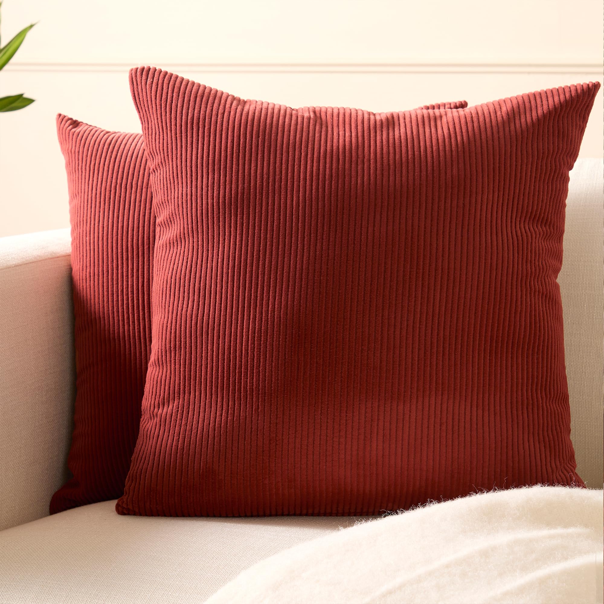 Encasa XO Corduroy Cushion Covers 45x45 cm, Set of 2 Soft Textured Striped Boho Pillow Covers | Decorative and Cozy Cushion Cases For Home Decor For Sofa Living Room Couch Bed, Rust Brown โ image 1