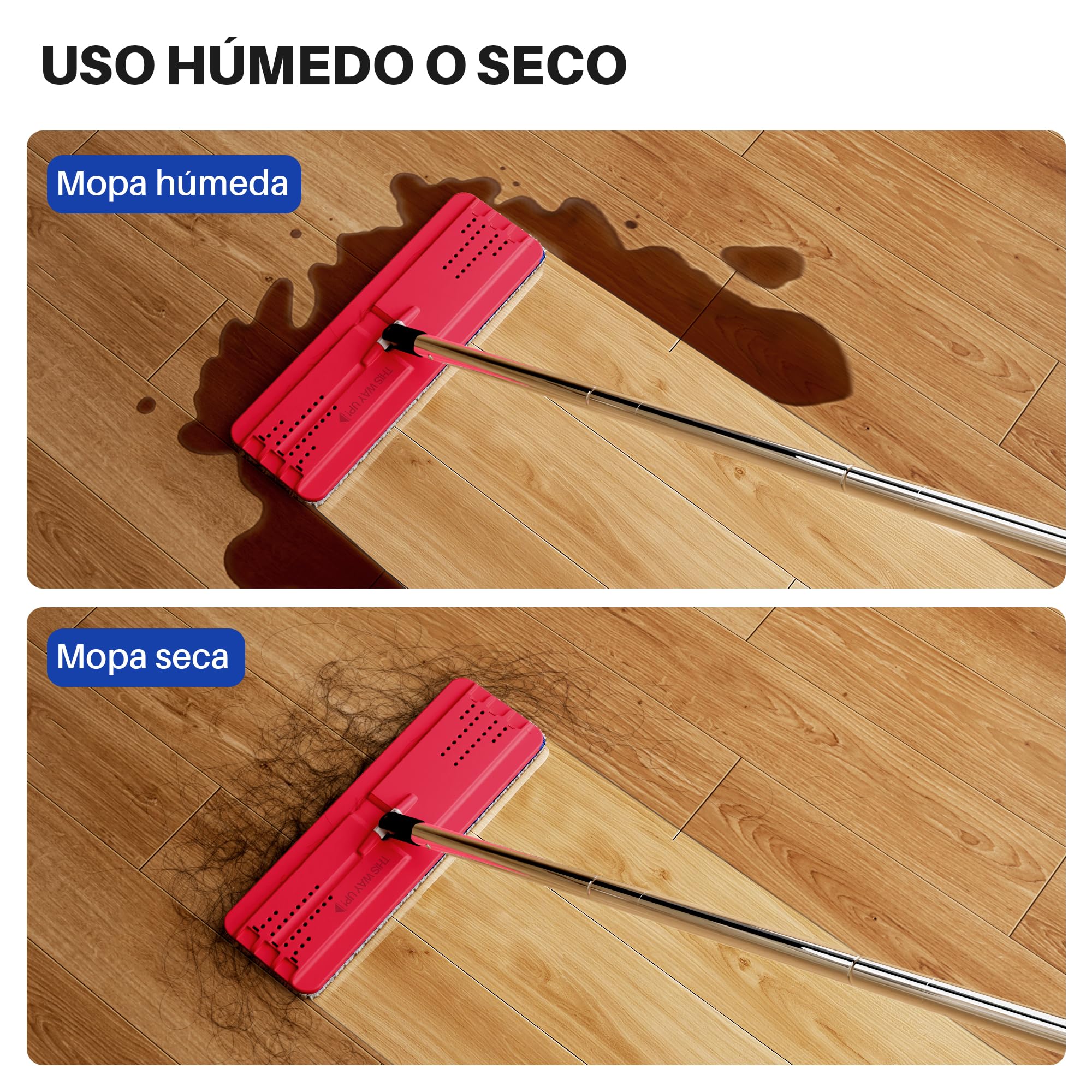 JOYMOOP Juego de mopa y Cubo para el hogar, Sistema de autolimpieza Manos Libres, 3 Almohadillas de Microfibra Reutilizables, para Pisos y Paredes - Negro + Rojo + Azul Pizarra