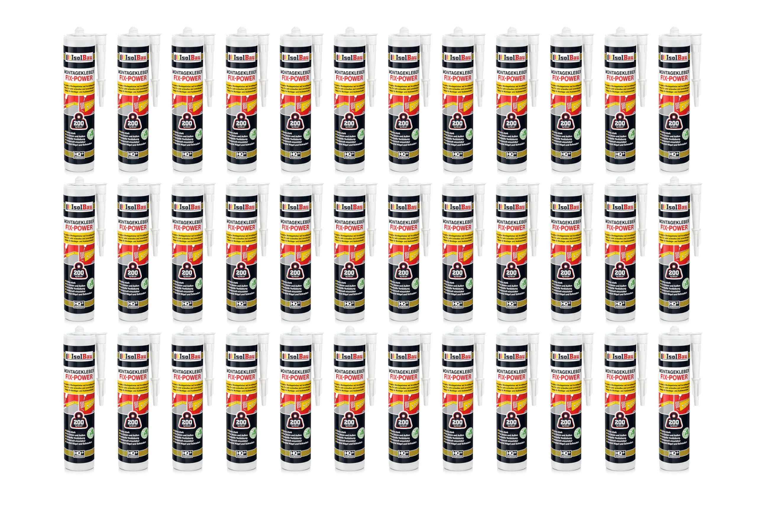 Isolbau Montagekleber Fix-Power - 36 x 480 g Styroporleber, Kraftkleber, Alleskleber, Baukleber für Innen- & Außenbereich - 200 kg / 10 cm - Weiß