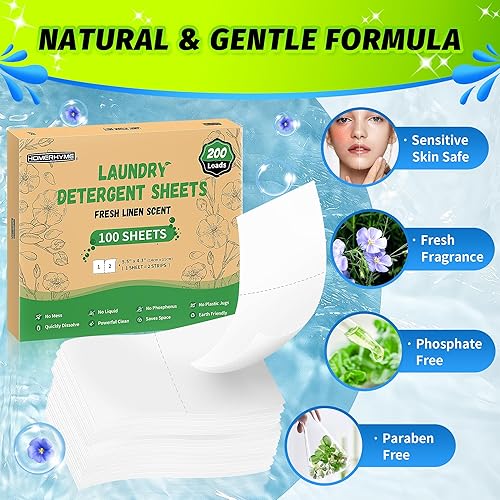 Miniatura 3 de HOMERHYME Laundry Detergent Sheets - Fresh Linen Scent 200 Loads (100 Sheets),Plastic Free,Laundry Detergent Strips for Travel,Dorms,
