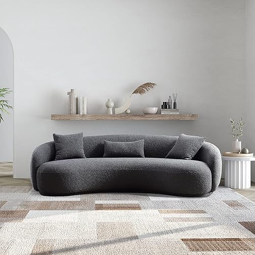 Miniatura 8 de Acanva Sofá de sala de estar curvado moderno de mediados de siglo, sofá de tela Boucle de 4 asientos para dormitorio, oficina, apartamento, gris