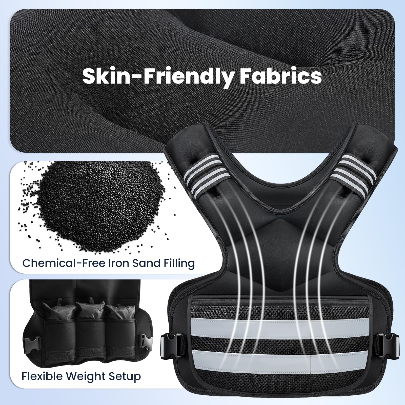 Adjustable Weighted Vest for Women and Men, 4-11lb/11-18lb/20-32lb Weight Vest with 6 Ironsand Bags, Storage Pocket and Reflective Stripes for Walking, Workout and Strength Training — view 4