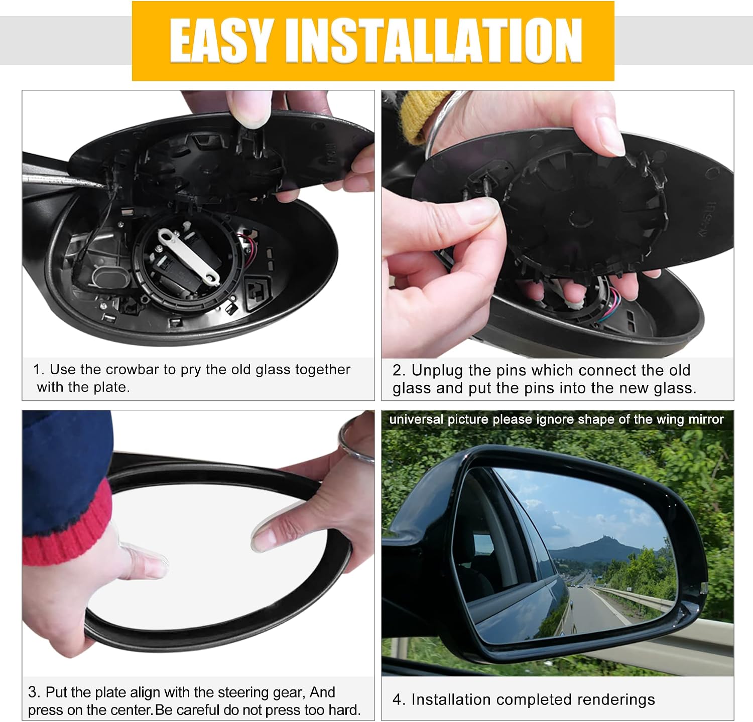 X AUTOHAUX Car Left Rearview Heated Side Mirror Glass for Honda Odyssey 2014 2015 2016 2017 76253-TK8-A51 Replacement Heated Mirror Glass with Backing Holder