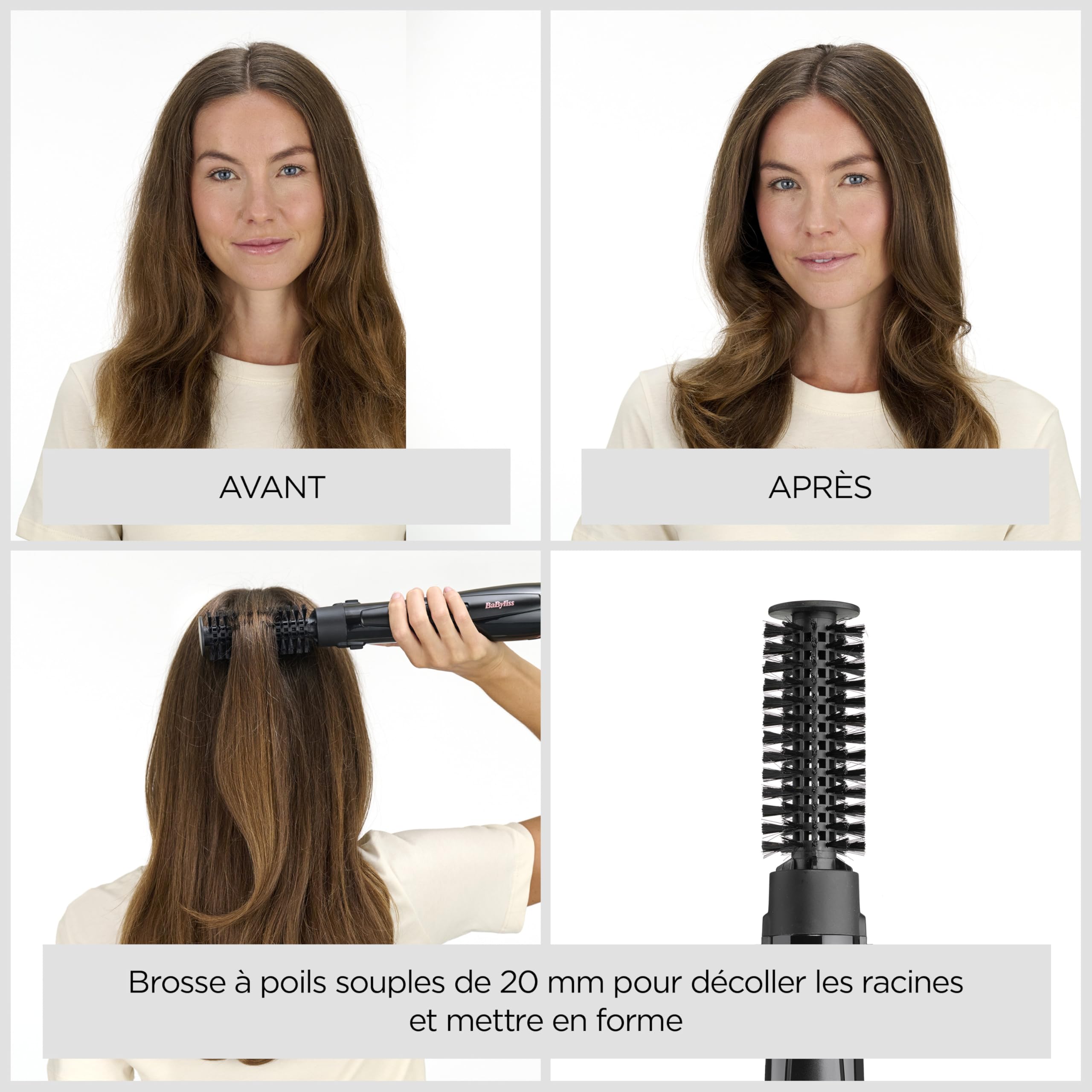 BaByliss Brosse soufflante Perfect Finish - 3 accessoires pour lisser, créer du volume et mettre en forme - 2 réglages de chaleur +Bouton Air Froid - Technologie ionique anti- frisottis - AS126E