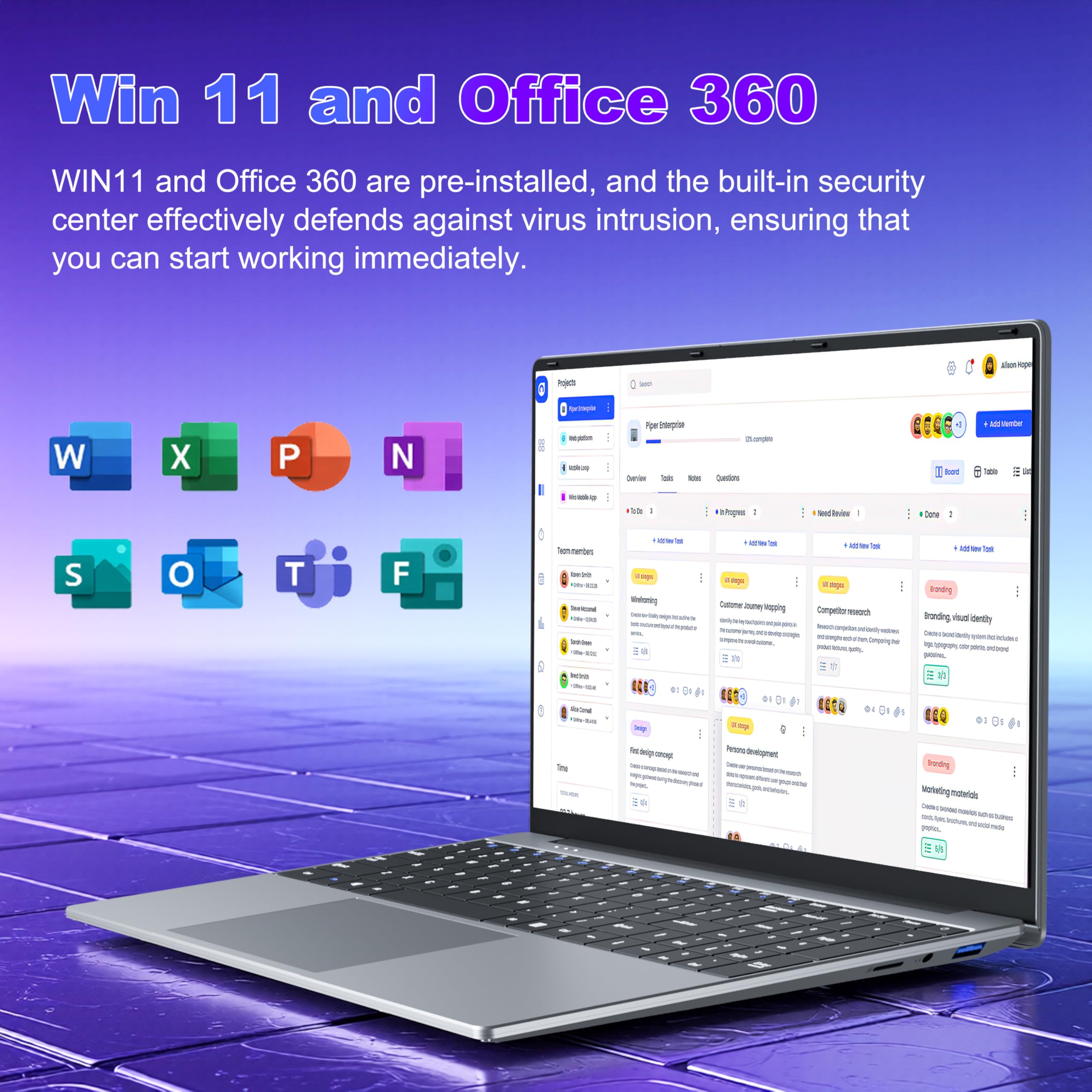 Notebook 15,6 Pollici Core M3 6Y30 Processore 8GB RAM 256GB SSD Portatile PC Win 11 e Office 365 Computer Portatile Sottile con Schermo FHD inclinabile di 180° mini-HDMI USB 3.0 WiFi 5 e Bluetooth 4.2 - 2