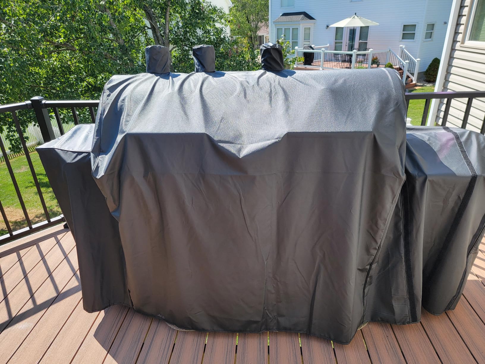 Housse de barbecue pour barbecue Char-Griller Duo 5050/Double Play 5650, Char-Griller à 3 brûleurs extensible à double combustible (gaz propane et charbon) avec fumoir, robuste, imperméable, anti-UV