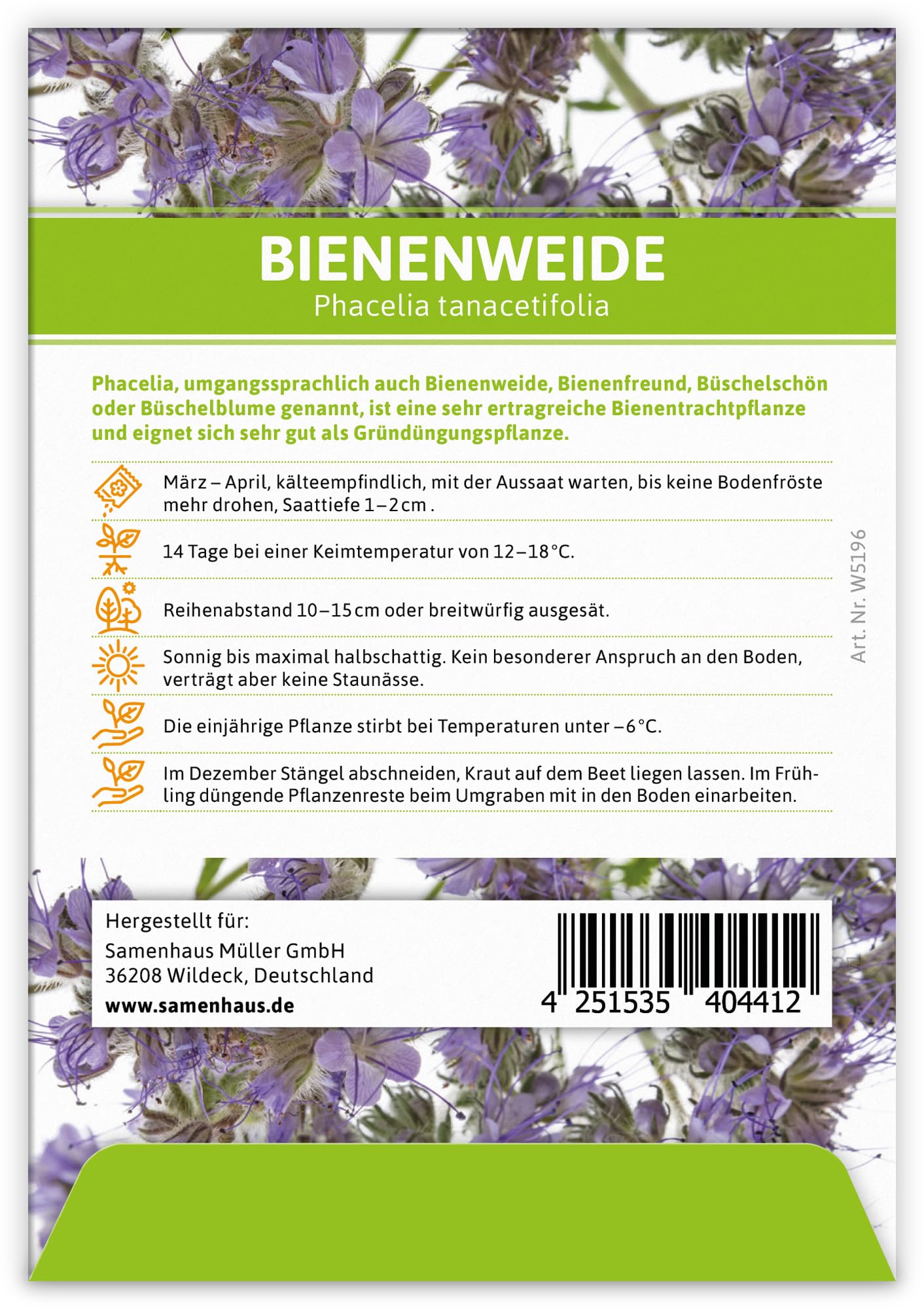 FLORTUS Bienenweide für Gastgeschenke (100 Stück) | Phacelia Blumensamen für Bienen & Insekten als Dankeschön Geschenke & Werbegeschenke