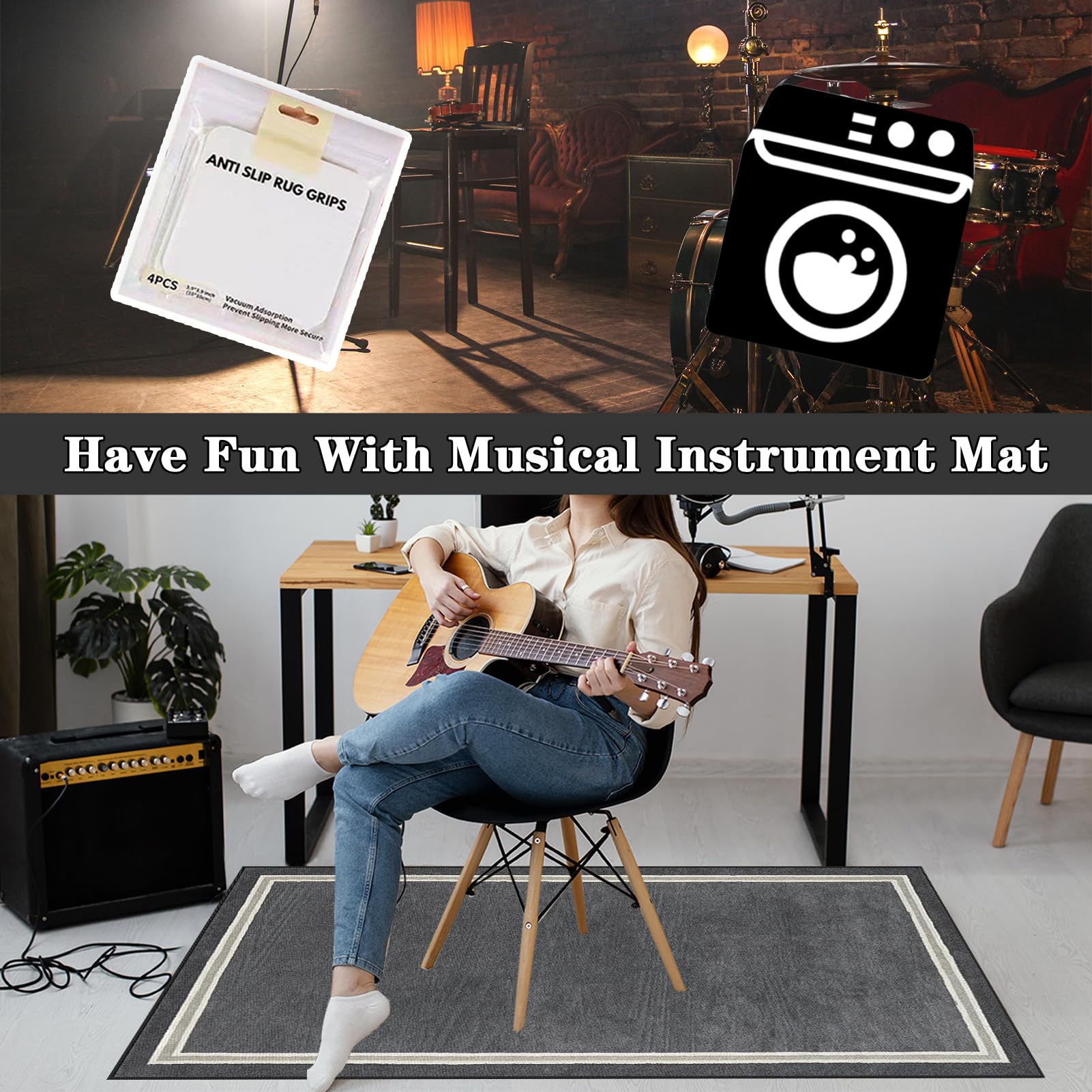 Schlagzeug Teppich für Bass Drum Snare | 170 x 140 cm Grau Trommel Teppiche rutschfeste | Schlagzeugteppich | Schallschutzdecke Akustik Elektrisches Schlagzeug Teppich für Studio | Wohnung