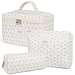 Makeup Bag,Quilted Cosmetic Bags,Large Floral Make Up Organize bag,Makeup Bag Set for Women,Flower Travel Toiletry Bag