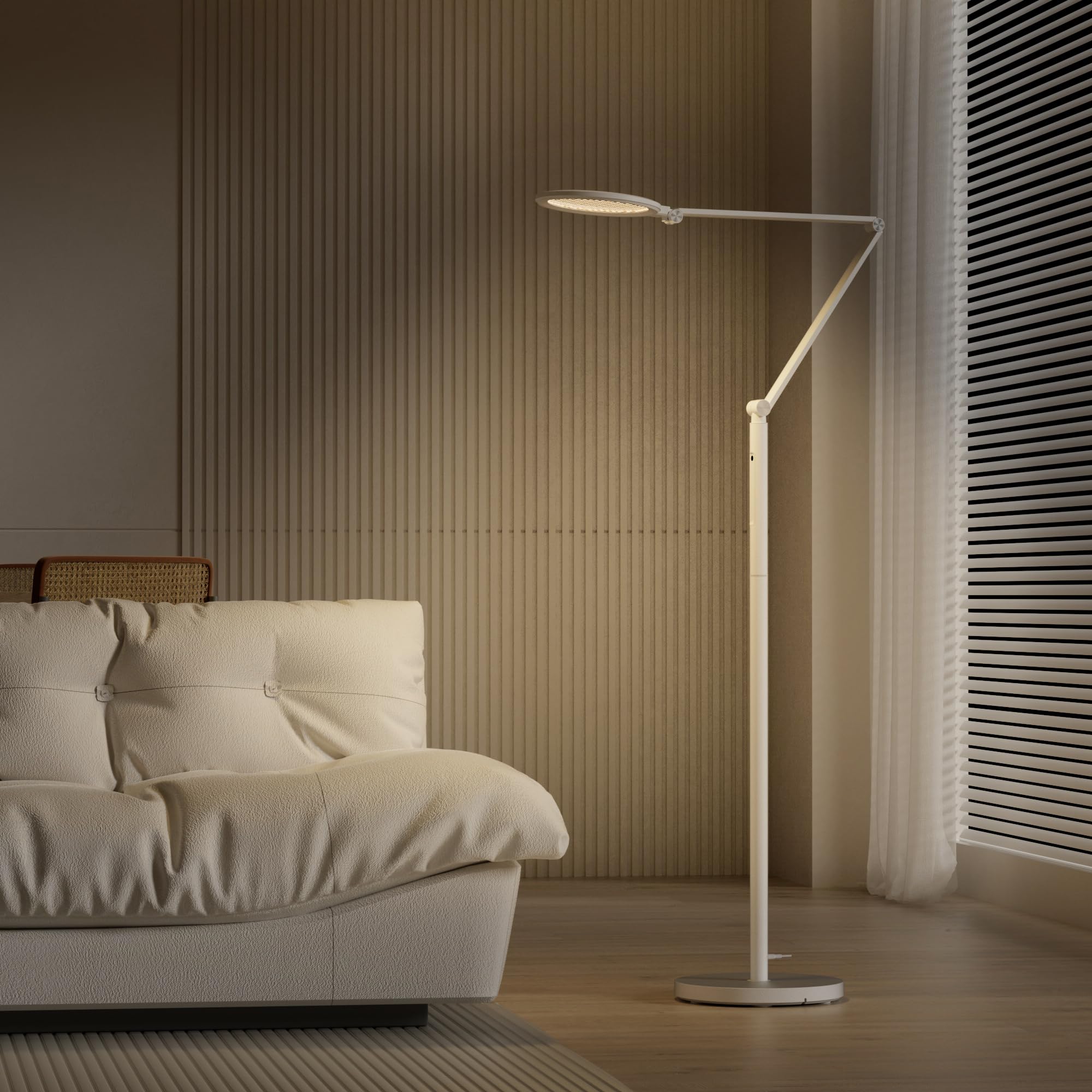 Honeywell Lámpara de pie LED - F01WT Sunturalux Luz de pie regulable para el cuidado de los ojos con control remoto, luz natural, 5 colores y 5 brillos, lámpara de pie alta para oficina en casa