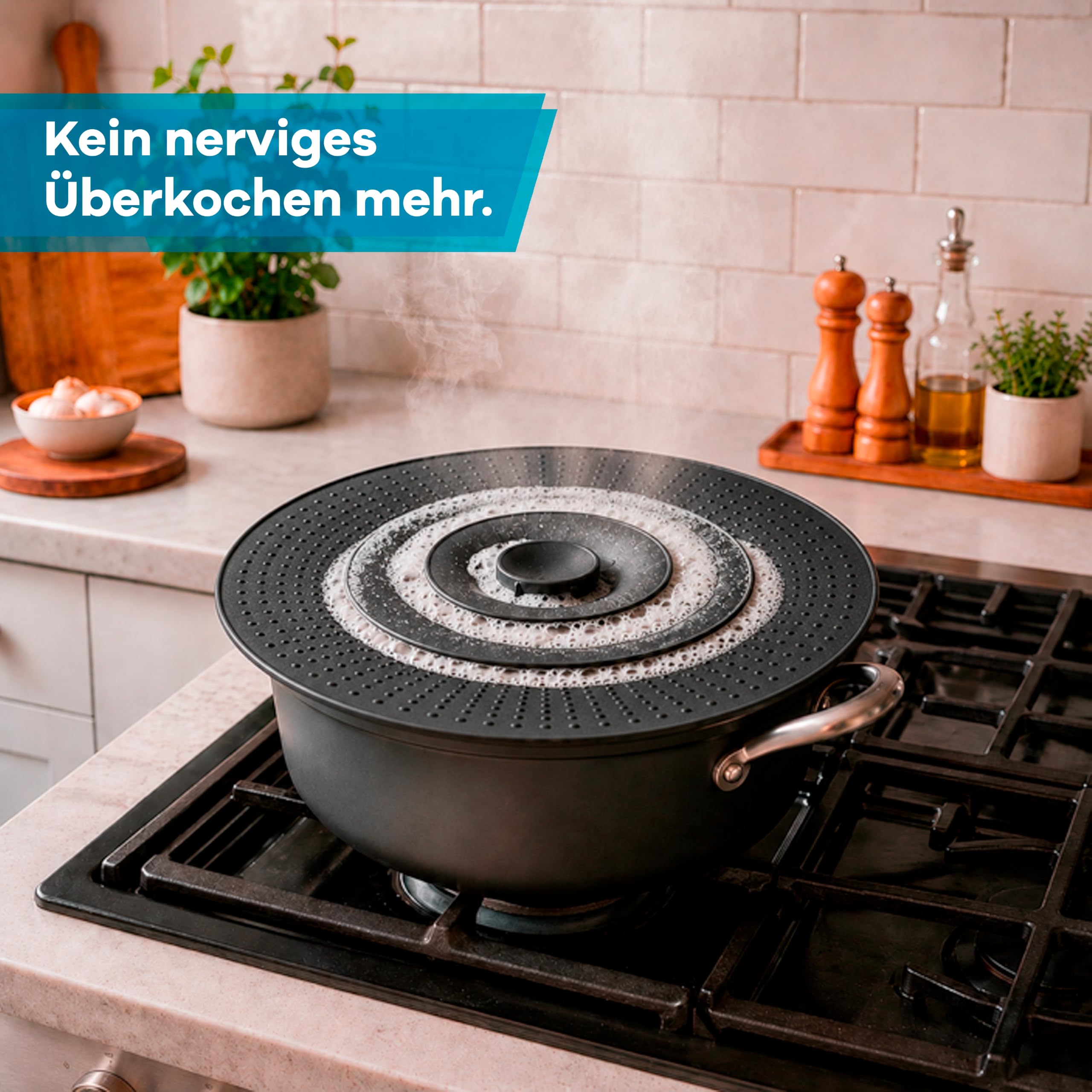 NetroxHome – Überkochschutz und Pfannen Spritzschutz aus Silikon – Überlaufschutz für Töpfe und Pfanne Ø 15-25 cm – Topfdeckel zum Schutz vor dem Überkochen – spülmaschinenfest Spritzschutz Pfannen