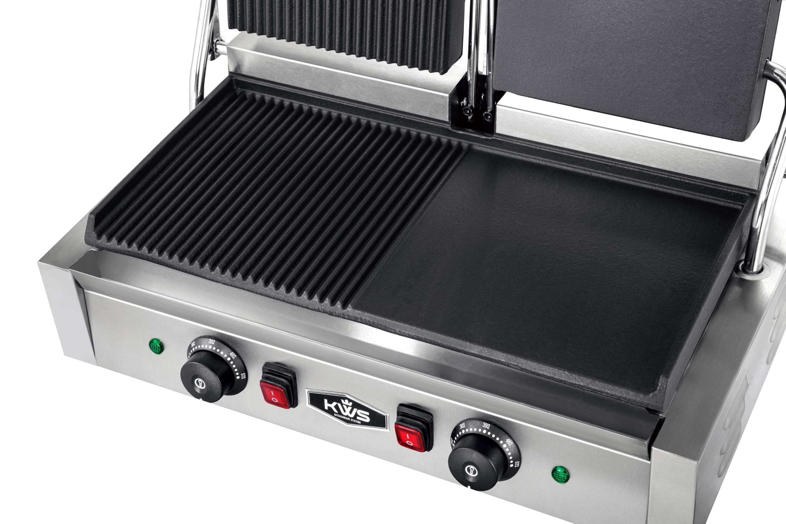 KWS CPM-23 - Prensa eléctrica Panini de 3400 W con parrilla para tostar sándwich doble con ranura izquierda y derecha - Superficie de cocción de 19 x 9 pulgadas 3