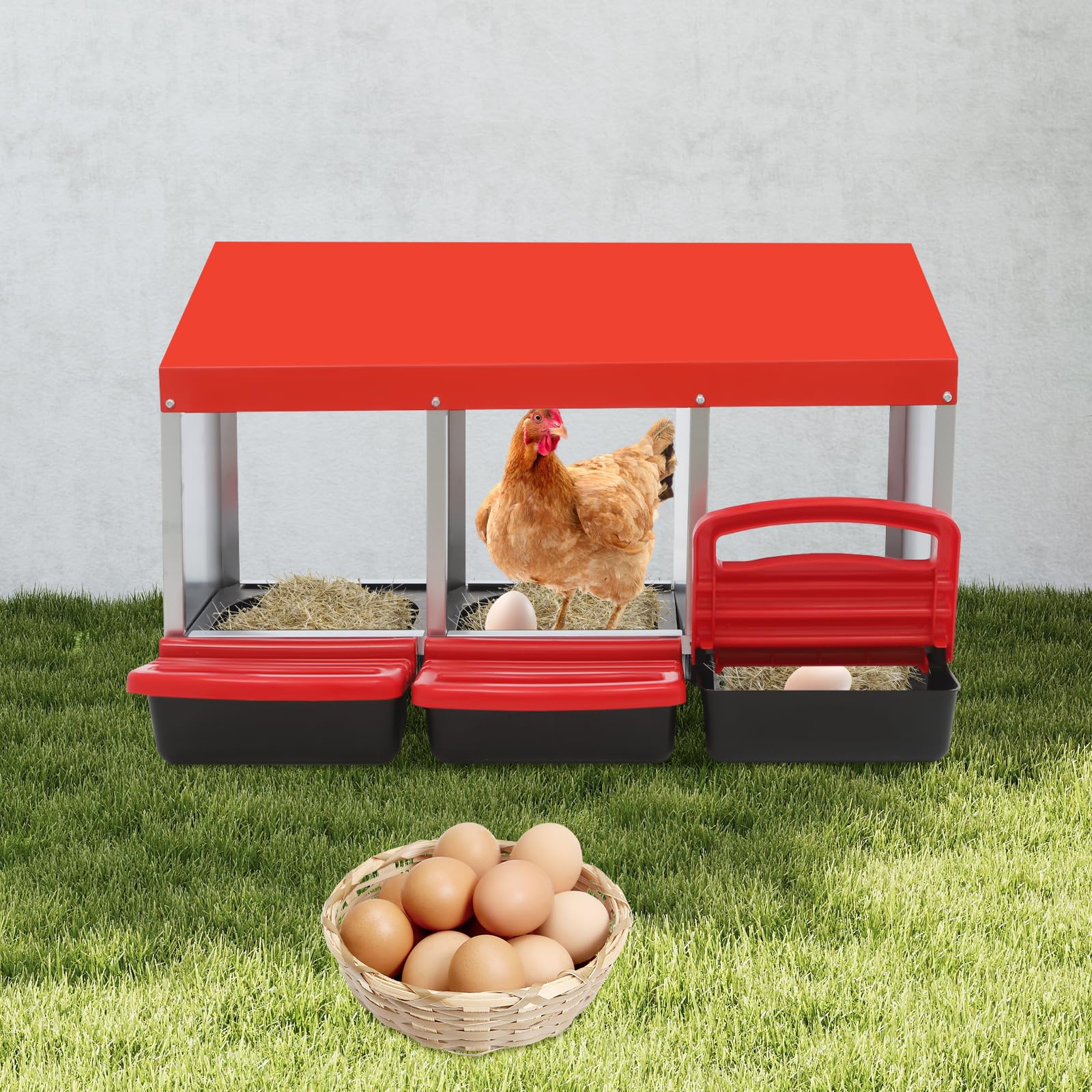 Nido para pollos, 3 compartimentos, acero galvanizado, 81 x 52 x 48 cm | Con recolección automática de huevos nidos para aves de corral para montaje en pared o en el suelo en el gallinero