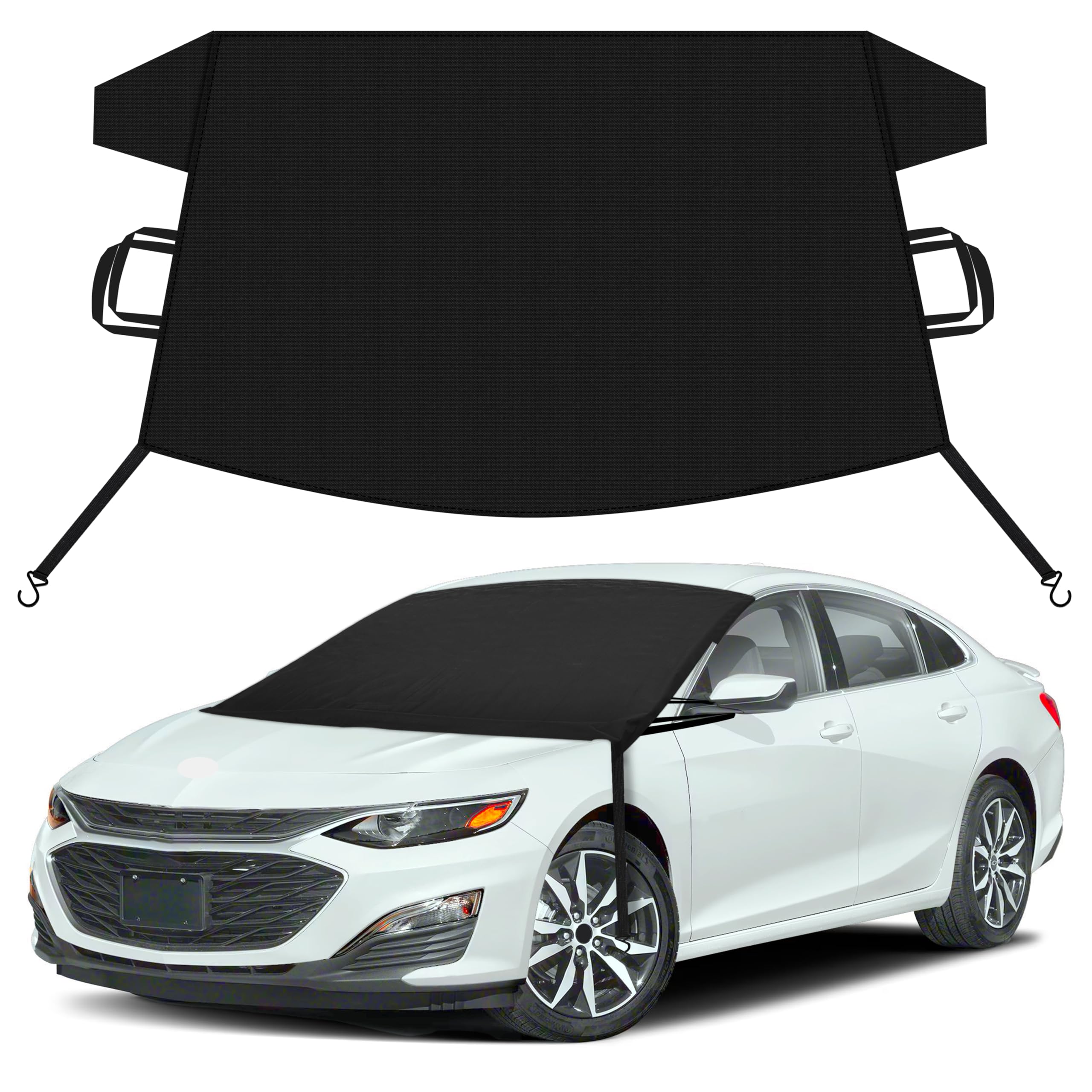 EcoNour Car Snow Cover Compatible for Chevrolet Malibu | Windshield Cover for Ice and Snow with S-Hook Straps | Heavy-Duty 600D Oxford Winter Car Cover, Waterproof &amp; Anti-Slip