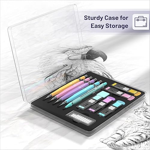 Miniatura 6 de Mr. Pen - Juego de lápices mecánicos pastel con repuestos de plomo y borrador, 5 tamaños, 0.3, 0.5, 0.7, 0.9, 0.079in, lápices mecánicos para dibujo