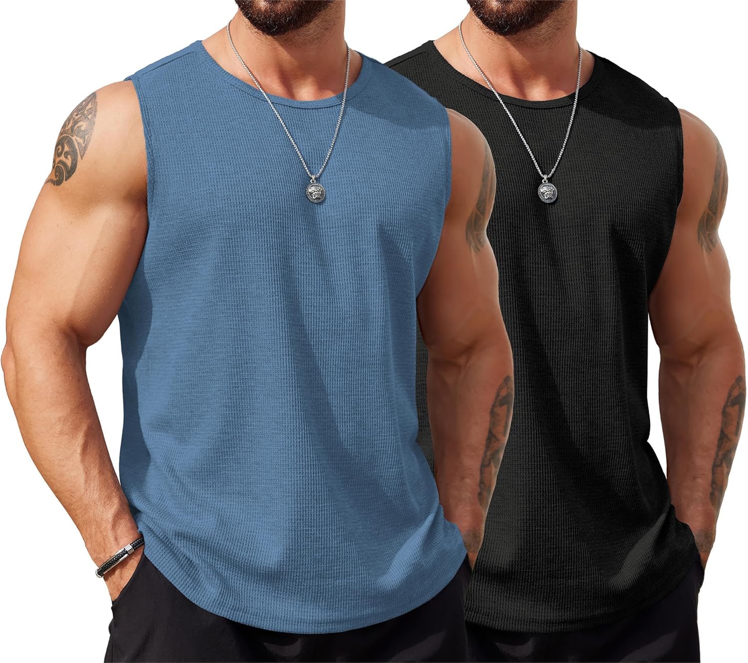 COOFANDY Men's Workout Tank Tops Sleeveless Gym Muscle Tee Shirts 2 Pack Casual Breathable Waffle Knit Tanks