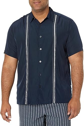 Cubavera Camisa de manga corta con paneles para hombre, ajuste clásico, resistente a las arrugas, camisa casual con botones y cuello extendido