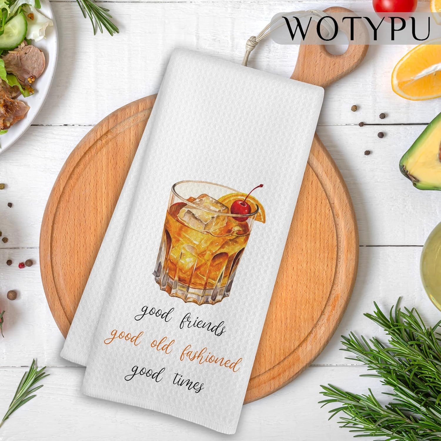 Old Fashioned Friends Gifts Kitchen Bar Towels, Old Fashioned Whisky Gifts Dish Tea Towel, Cocktail Lover Gift Decorative Hand Towels for Kitchen Home Bar Cart Decor, 16x24 Inch - Image 2